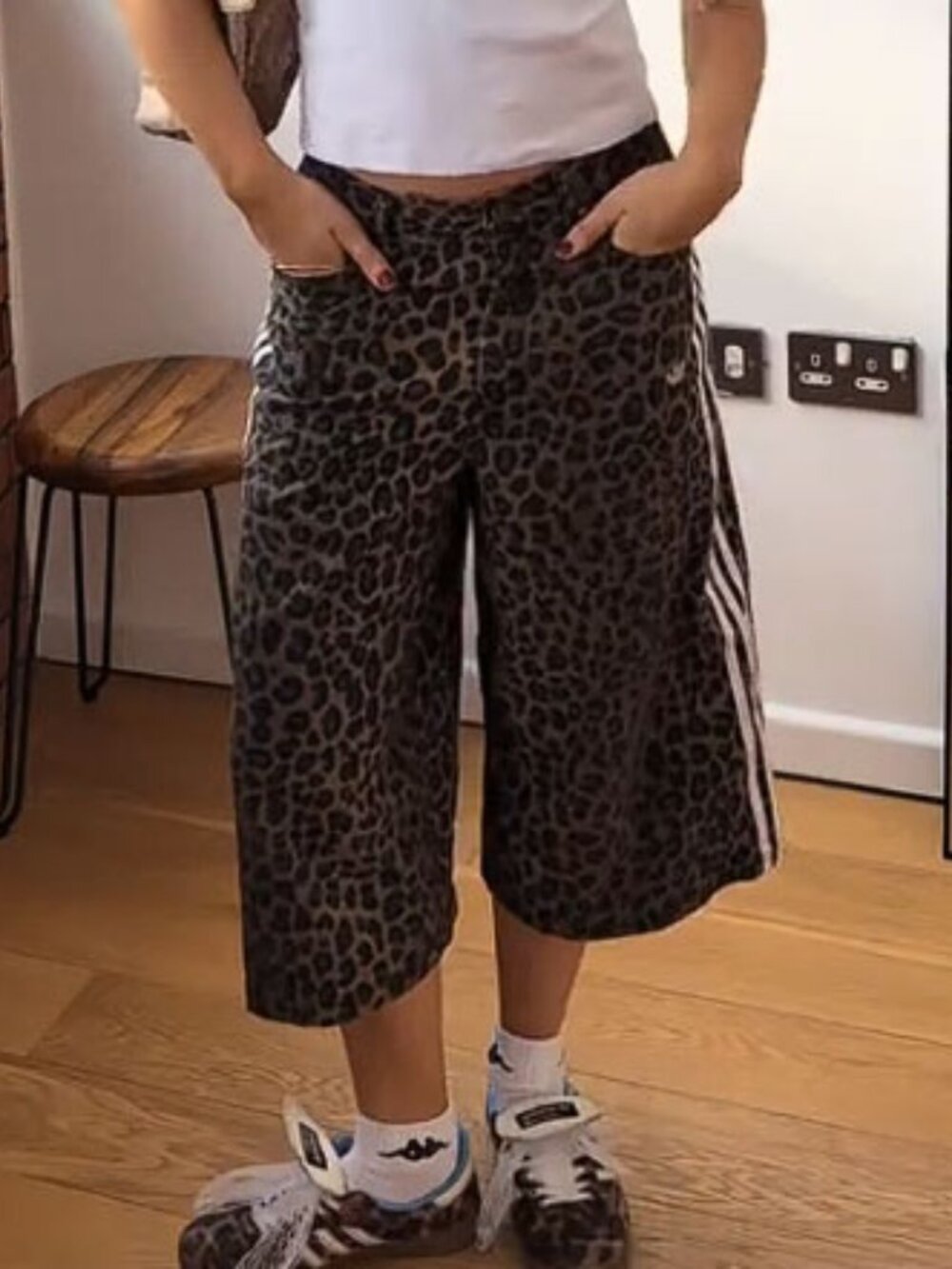 ADIDAS ORIGINALS 3 STRIPES LEOPARD DENIM BERMUDA SHORTS - Picture 11 of 11